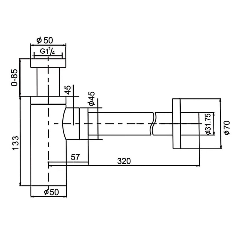 Brushed Brass Bottle Trap - MTO Marbles & Tiles Outlet
