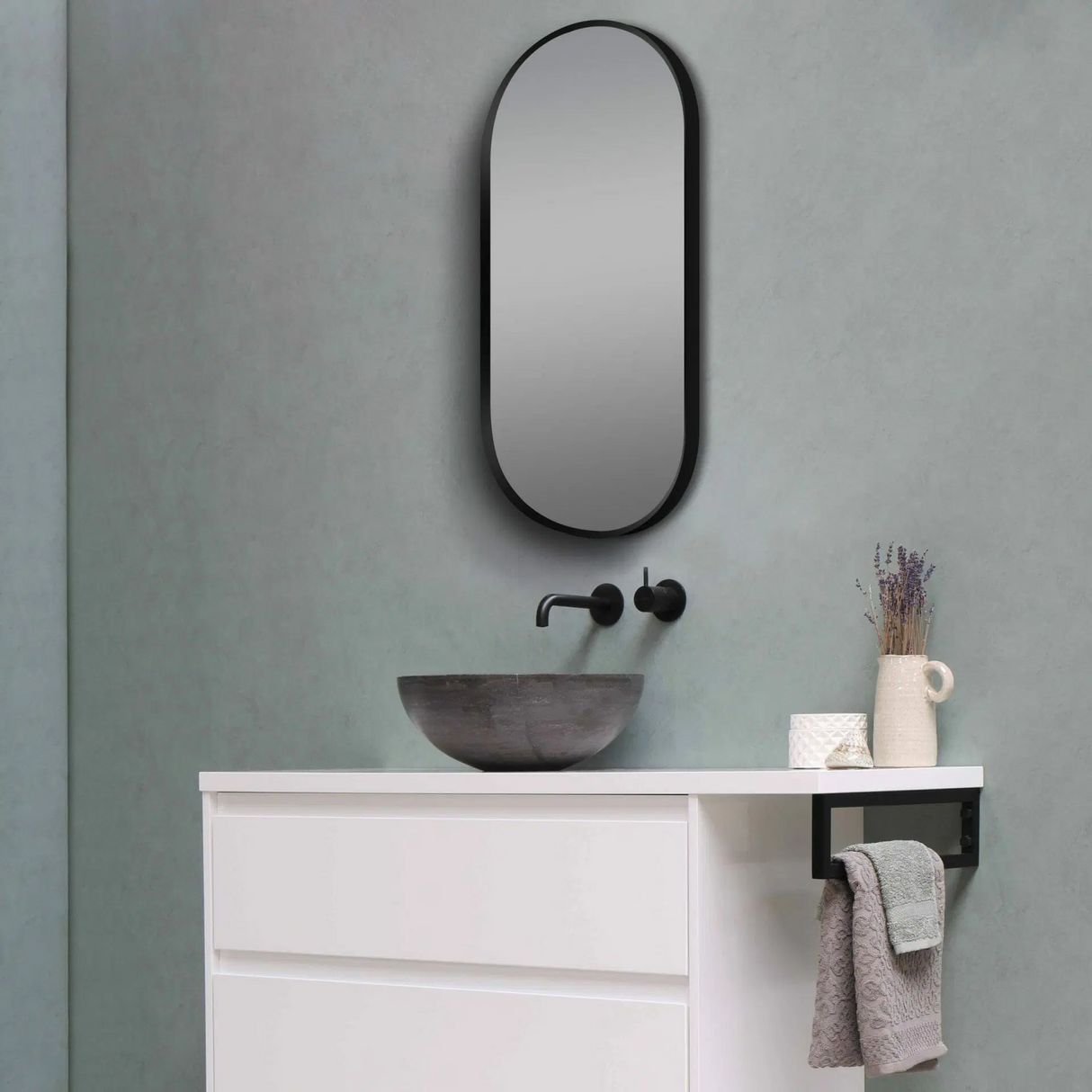 500x1000mm Matte Black Framed Mirror - MTO Marbles & Tiles Outlet