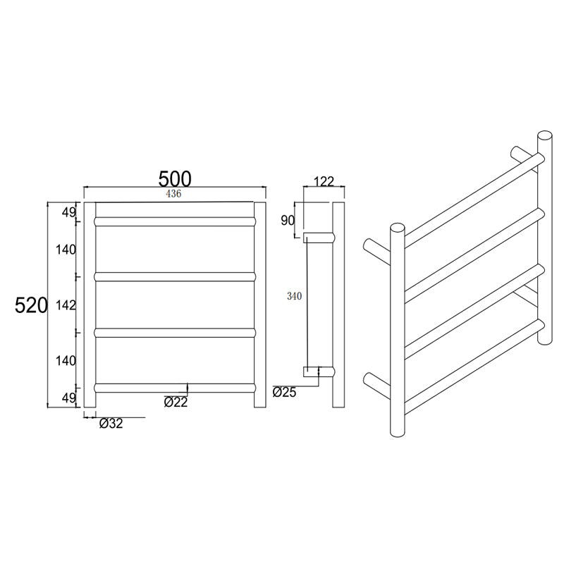 Brushed Brass Heated Towel Rack 4 Bars - MTO Marbles & Tiles Outlet