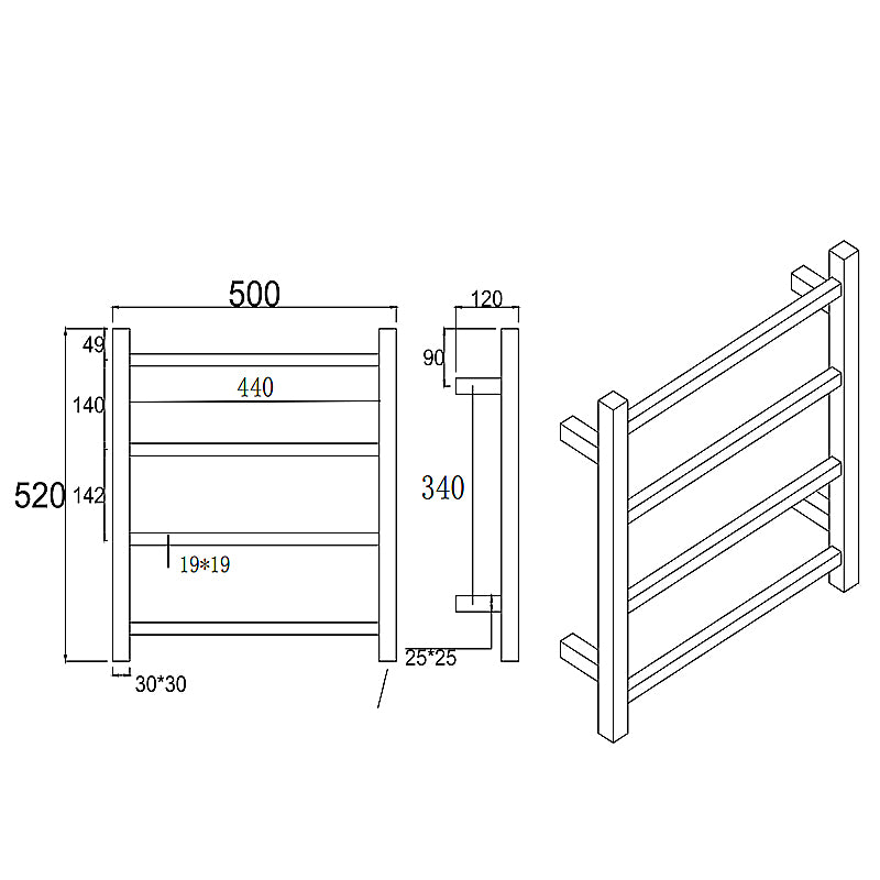 Chrome Heated Towel Rack 4 Bars - MTO Marbles & Tiles Outlet