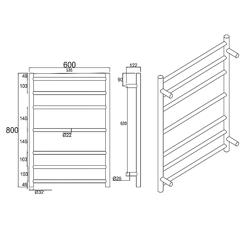 Chrome Heated Towel Rack 7 Bars - MTO Marbles & Tiles Outlet