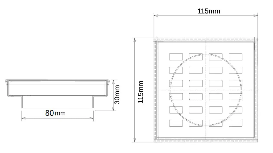 115x115x30mm Brushed Brass Grill Floor Drain - MTO Marbles & Tiles Outlet