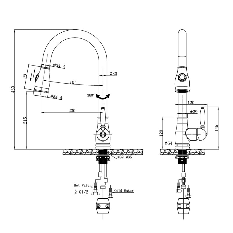 Chrome Pull Out Kitchen Mixer - MTO Marbles & Tiles Outlet