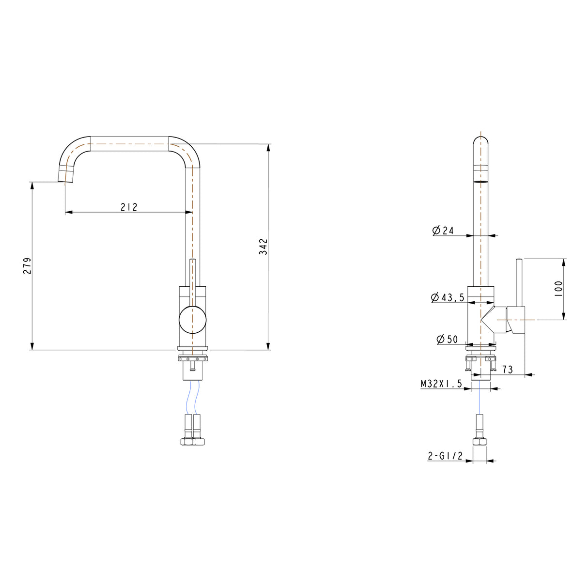 Black Standard Kitchen Mixer - MTO Marbles & Tiles Outlet