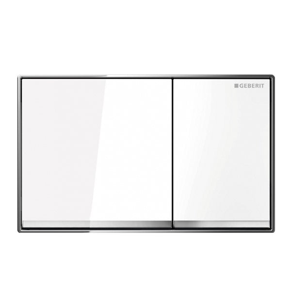 Geberit Sigma60 Dual Flush Plate – White Glass Finish, Chrome Trim - MTO Marbles & Tiles Outlet