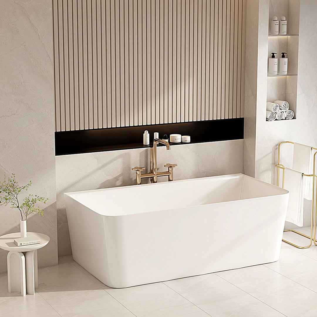 Fortuna Ultra-Thin Back-to-Wall Bathtub - Gloss White