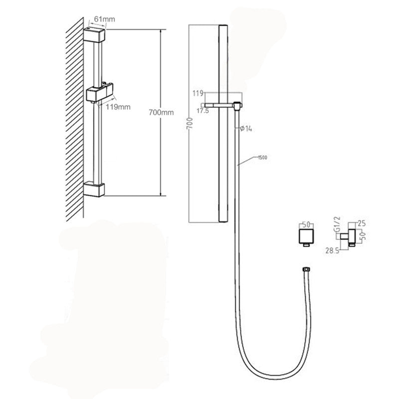 Brushed Nickel Shower Rail - MTO Marbles & Tiles Outlet