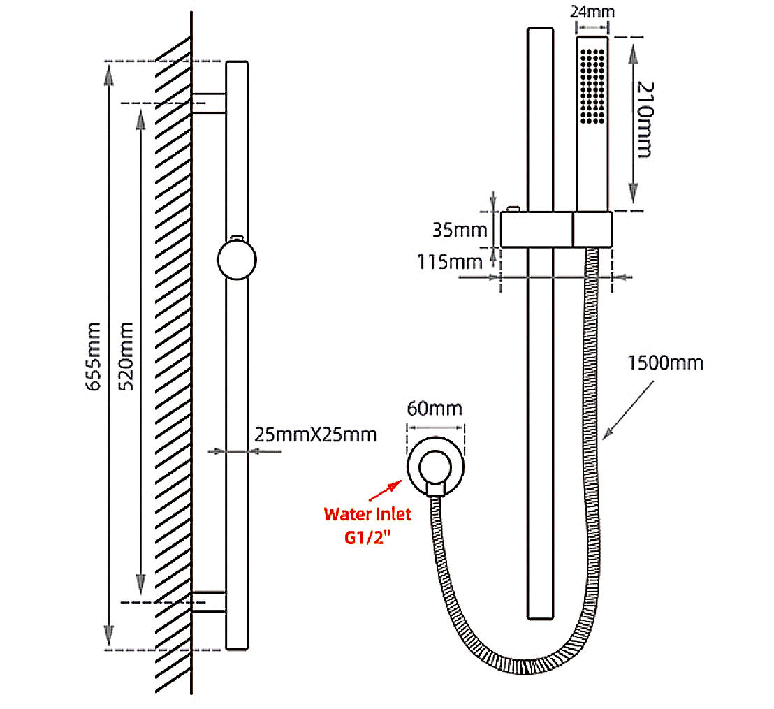 Brushed Nickel Shower Rail with Handheld Shower - MTO Marbles & Tiles Outlet