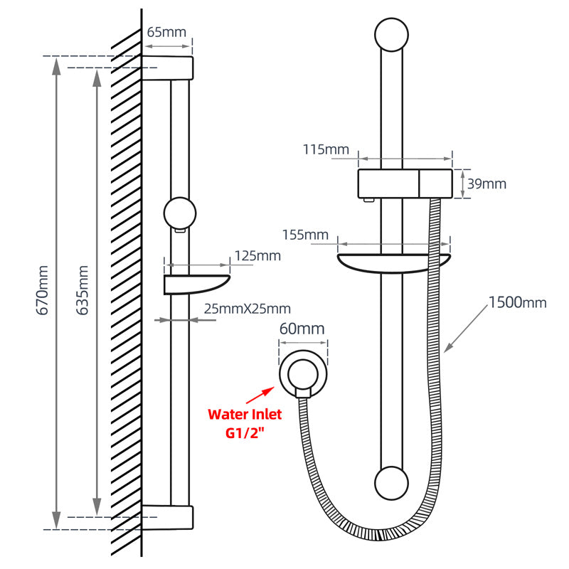 Chrome Shower Rail with Soap Dish - MTO Marbles & Tiles Outlet