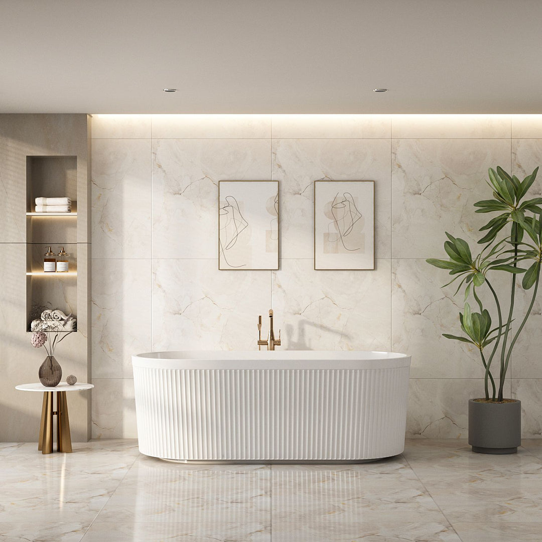 Tyler Freestanding Fluted Bathtub – Gloss White - MTO Marbles & Tiles Outlet