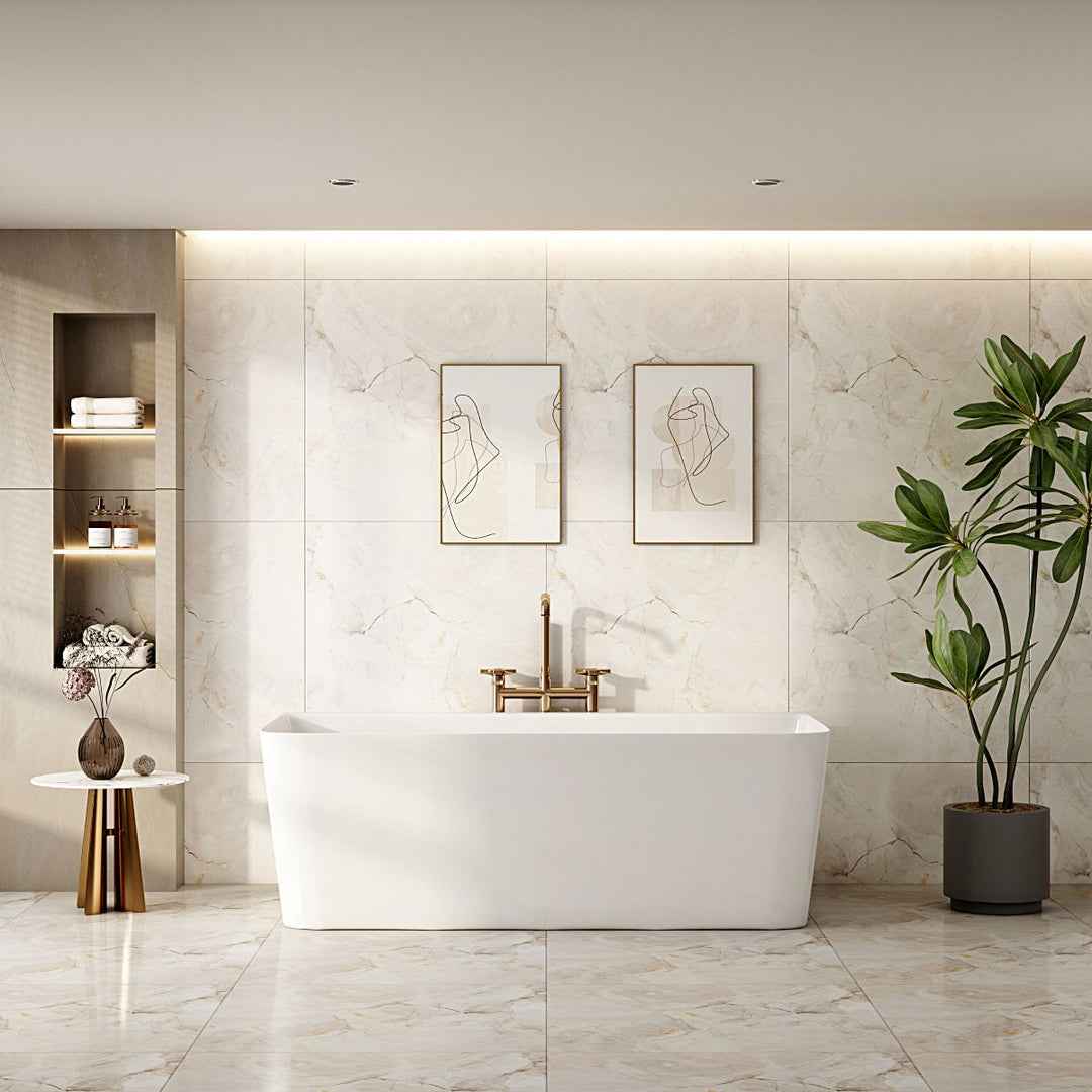 Fortuna Ultra-Thin Back-to-Wall Bathtub - Gloss White