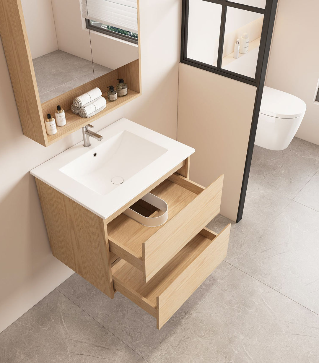 600mm Wall-Hung Vanity - Tas Oak - MTO Marbles & Tiles Outlet