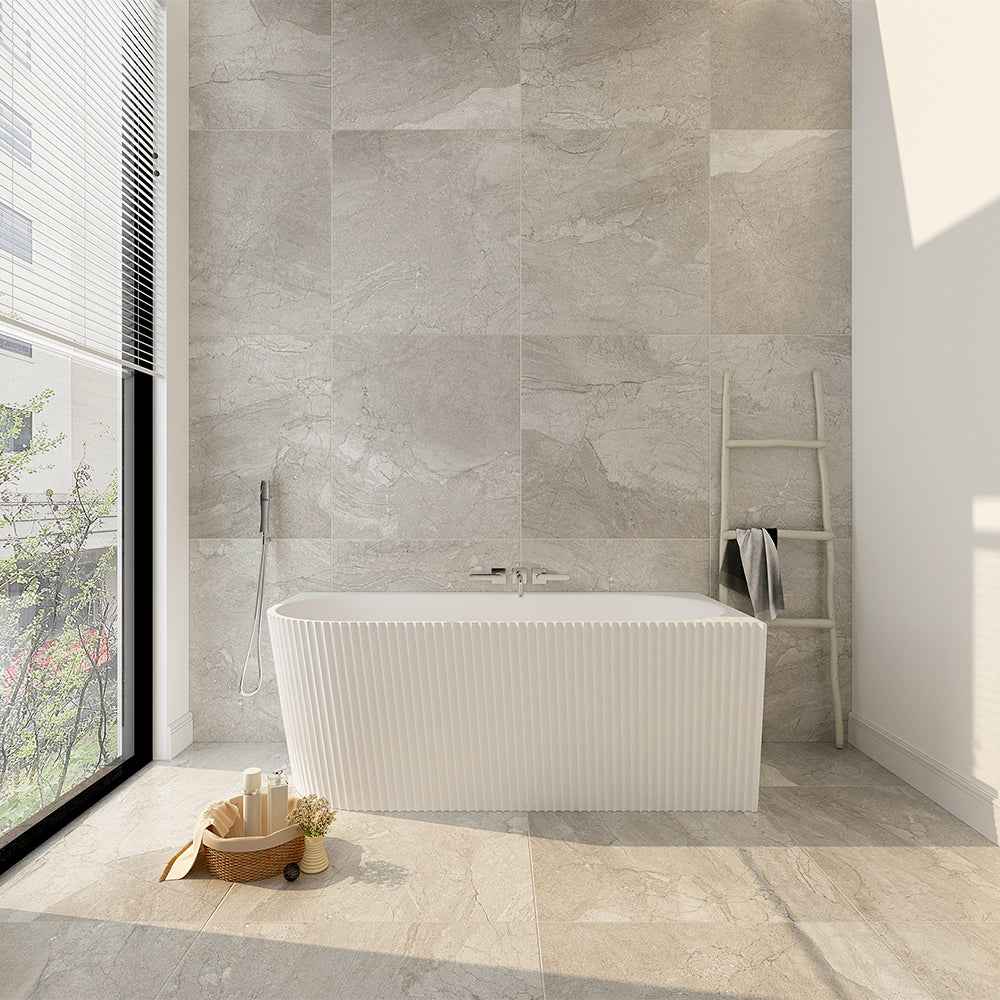 Rose V-Groove Corner Bathtub - Matt White