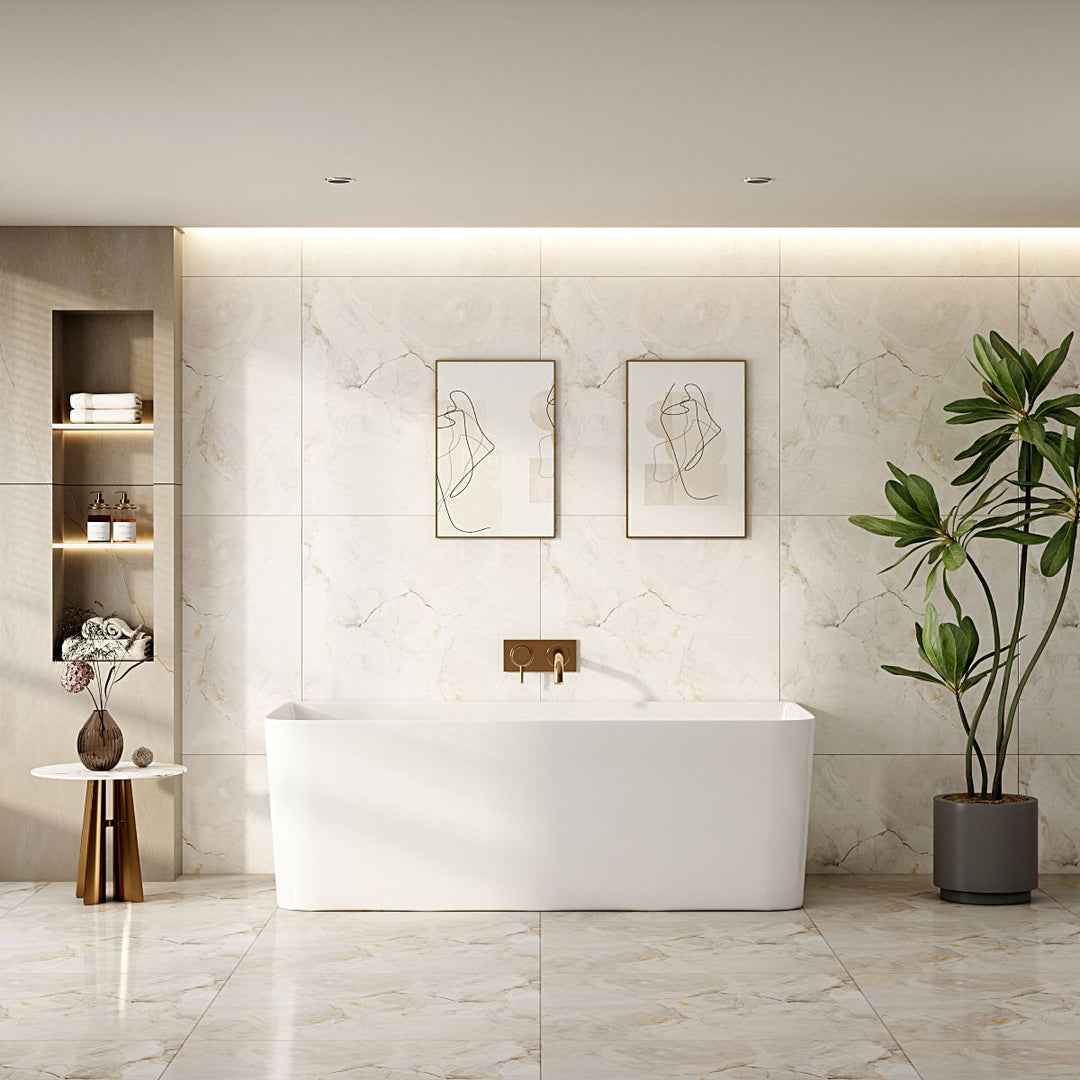 Bullion Ultra-Thin Back-to-Wall Bathtub - Gloss White