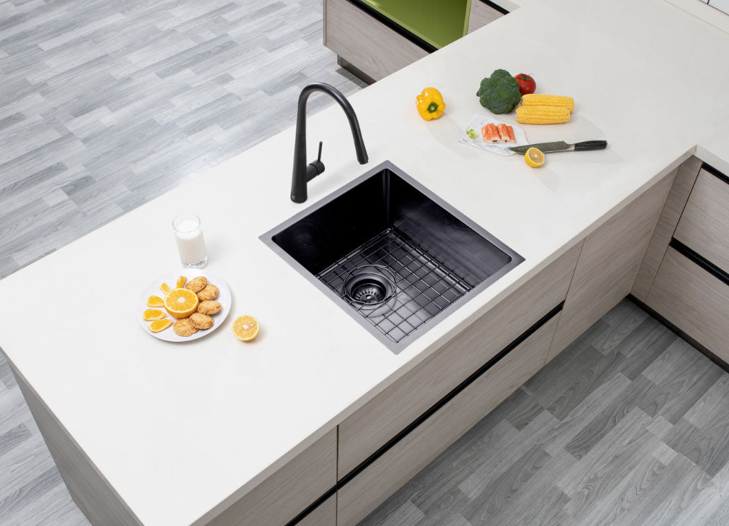 390x450x215mm Gunmetal Stainless Steel PVD Single Bowl Kitchen Sink - MTO Marbles & Tiles Outlet