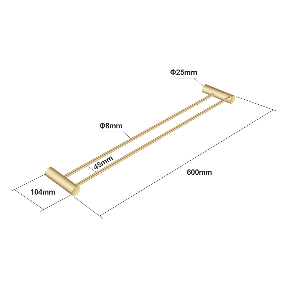 600mm Brushed Brass Double Towel Rail - MTO Marbles & Tiles Outlet