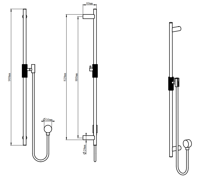 CADDENCE - Brushed Gunmetal Shower Rail - MTO Marbles & Tiles Outlet