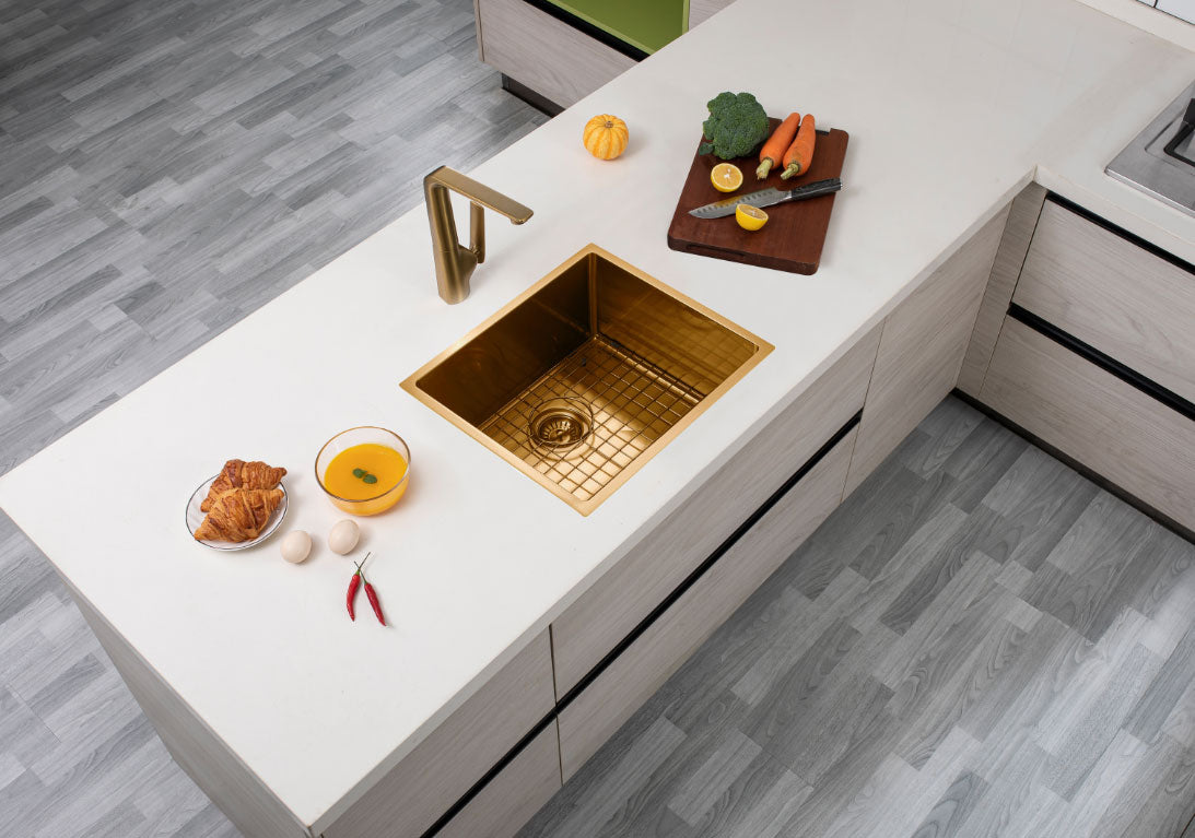 510x450x230mm Brushed Brass Stainless Steel PVD Single Bowl Kitchen Sink - MTO Marbles & Tiles Outlet