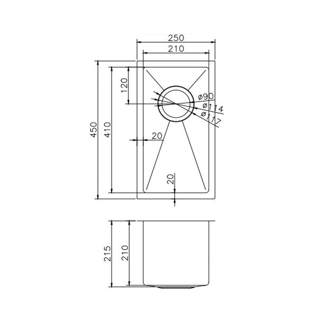 250x450x215mm Gunmetal Stainless Steel PVD Single Bowl Kitchen Sink - MTO Marbles & Tiles Outlet