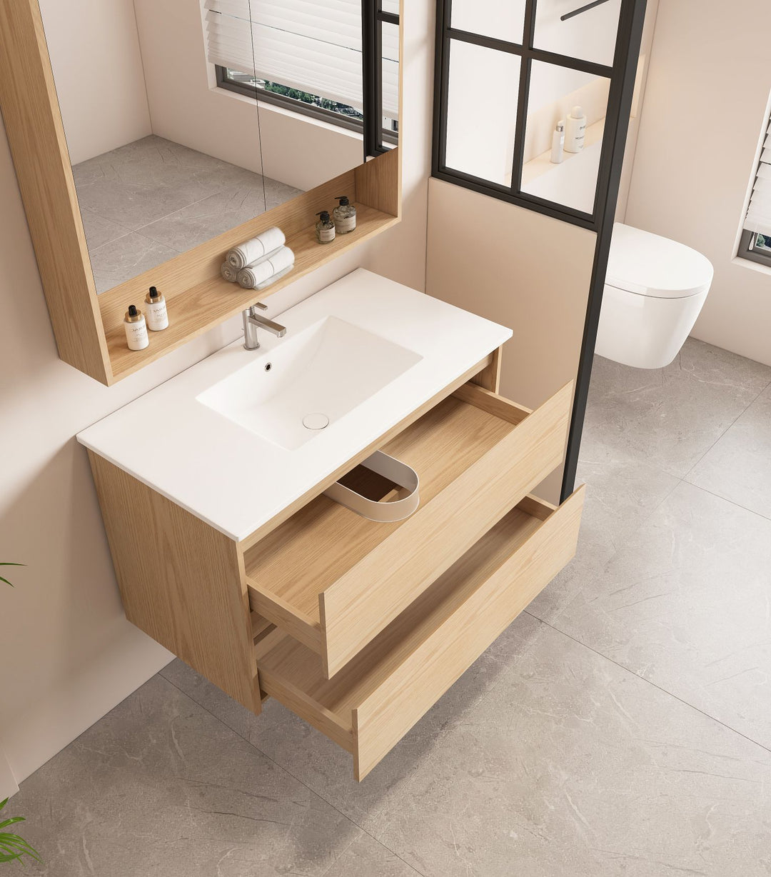900mm Wall-Hung Vanity - Tas Oak - MTO Marbles & Tiles Outlet