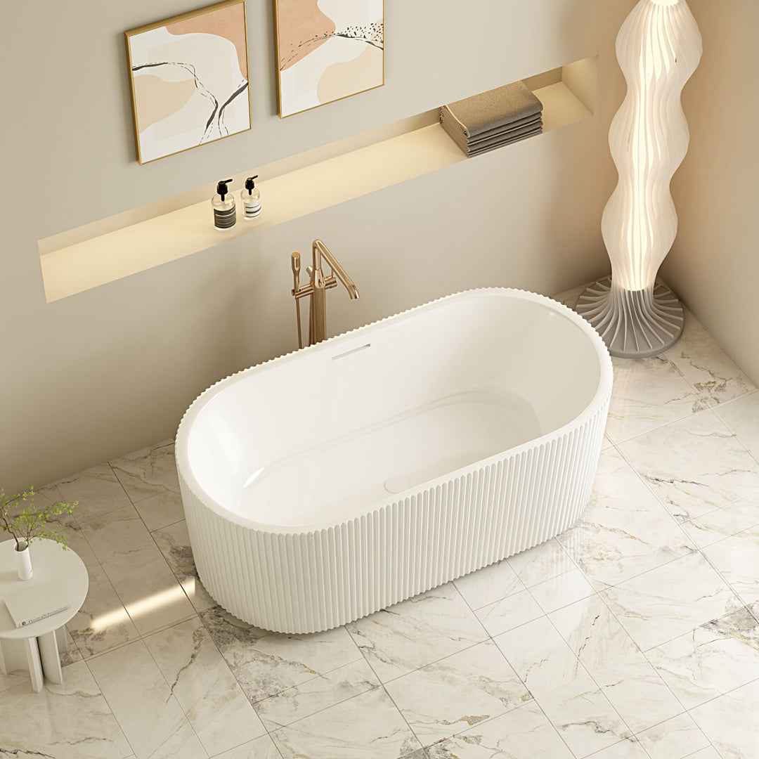 Rose Fluted V-Groove Freestanding Bathtub - Matt White