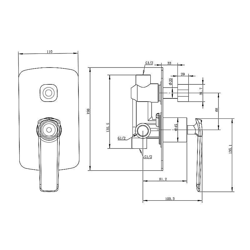 ESPERIA - Black & Chrome Diverter Mixer - MTO Marbles & Tiles Outlet
