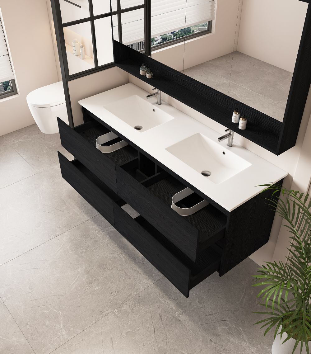 1500mm Wall-Hung Vanity - Black Oak - MTO Marbles & Tiles Outlet
