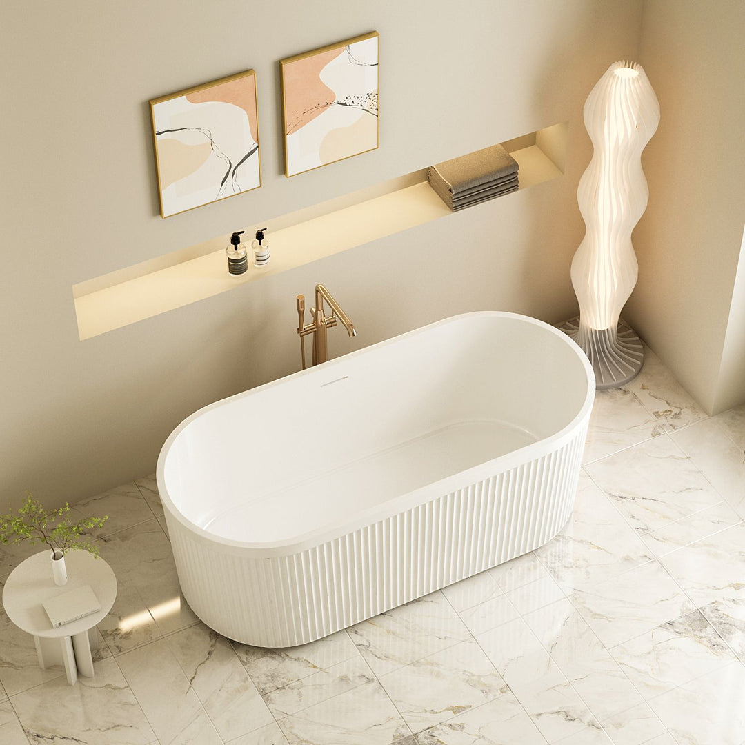 Tyler Freestanding Fluted Bathtub – Gloss White - MTO Marbles & Tiles Outlet