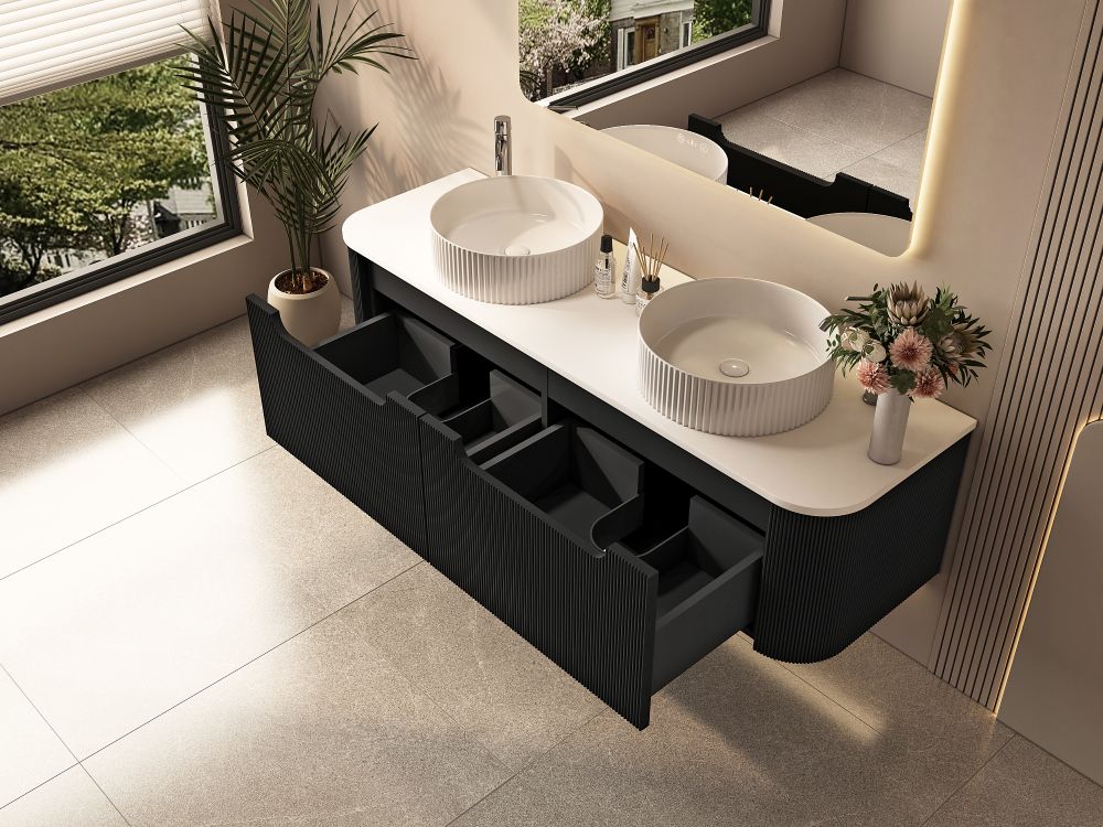 1500mm Wall-Hung Cabinet - Matt Black - MTO Marbles & Tiles Outlet