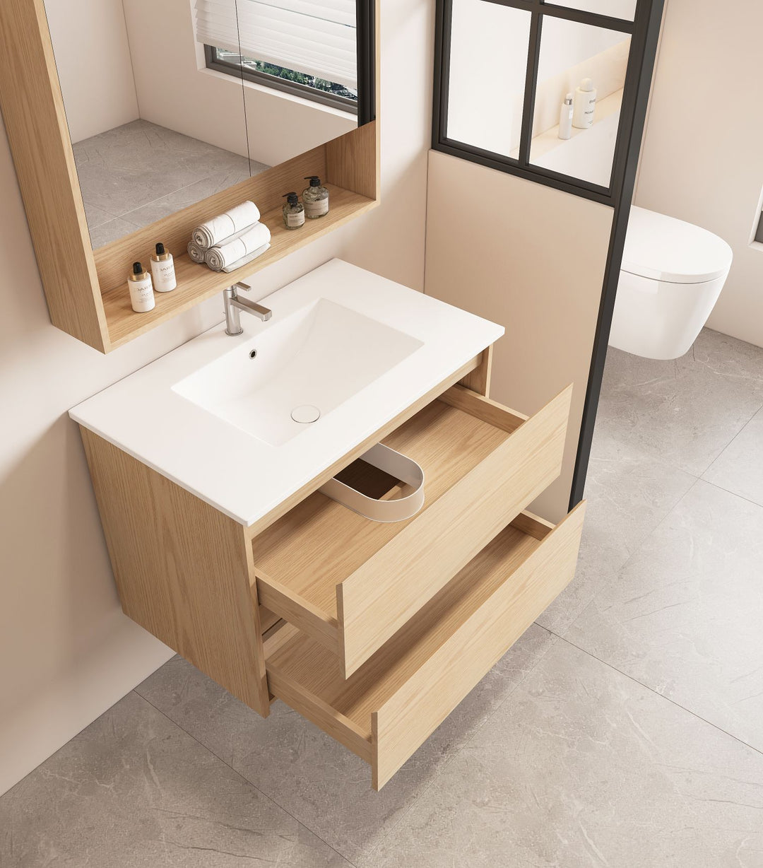 750mm Wall-Hung Vanity - Tas Oak - MTO Marbles & Tiles Outlet