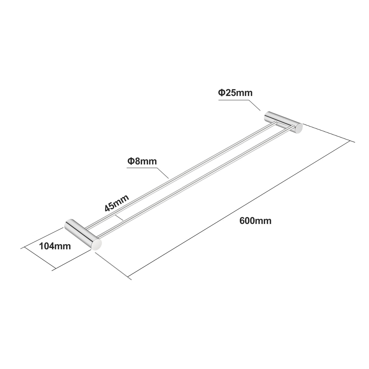 600mm Chrome Double Towel Rail - MTO Marbles & Tiles Outlet