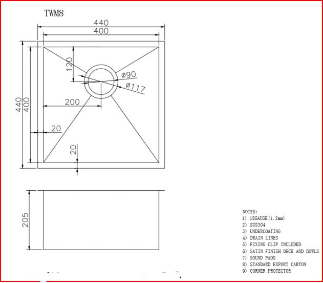 440x440x205mm Gunmetal Stainless Steel PVD Single Bowl Kitchen Sink - MTO Marbles & Tiles Outlet