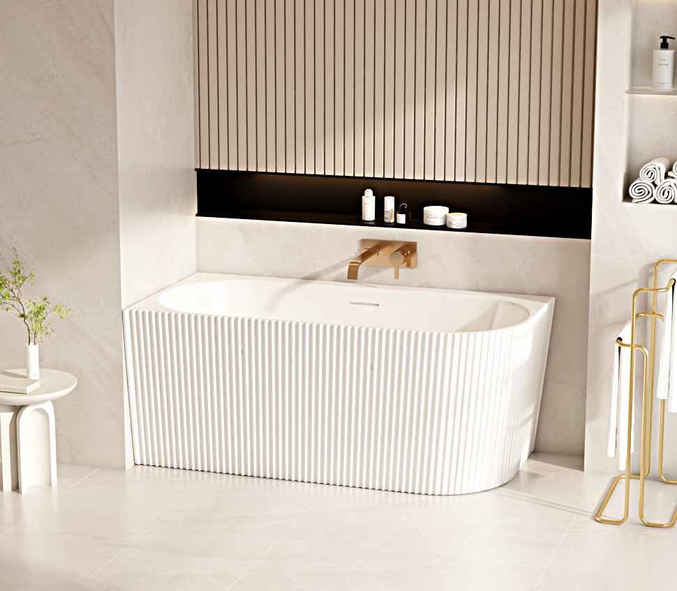 Rose V-Groove Corner Bathtub - Matt White
