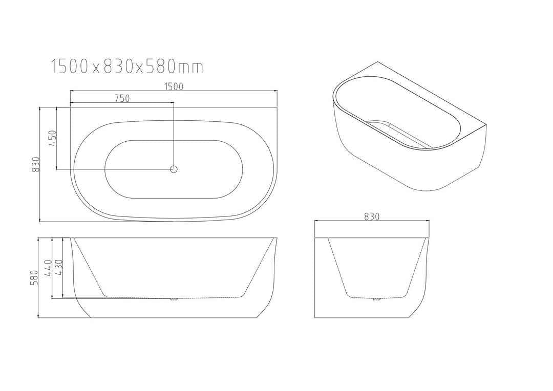 Anna Back-To-Wall Bathtub – Gloss White