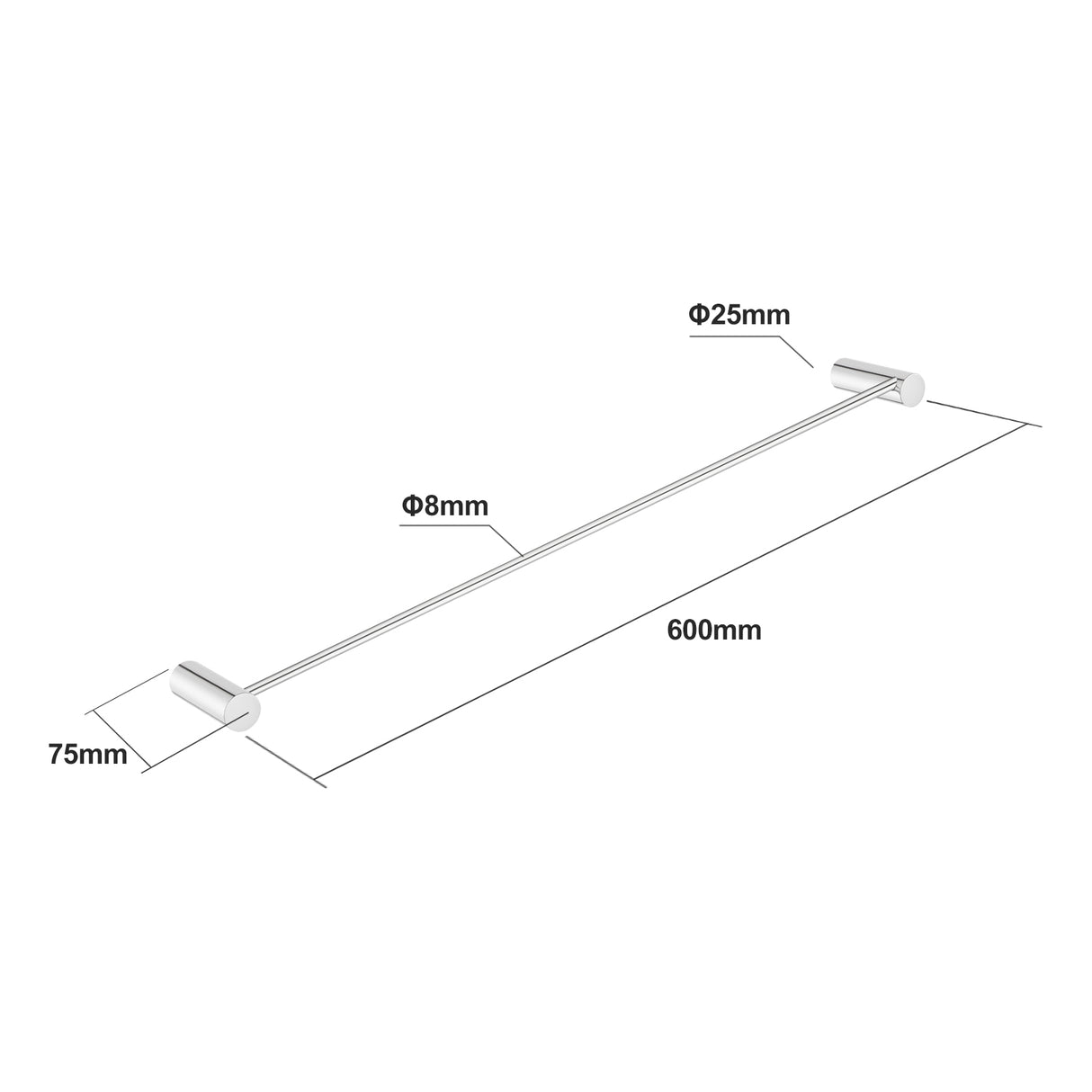 600mm Chrome Single Towel Rail - MTO Marbles & Tiles Outlet