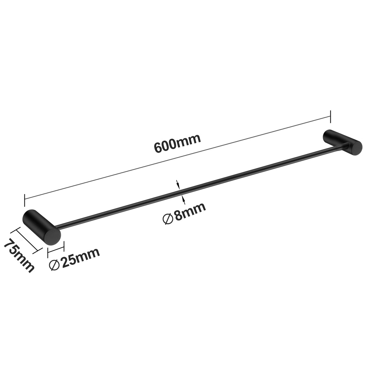 600mm Black Single Towel Rail - MTO Marbles & Tiles Outlet