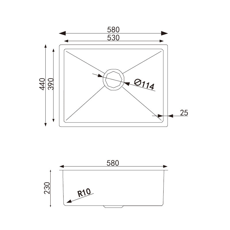 580x440x230mm Gun Metal Grey Stainless Steel Single Bowl Kitchen Sink - MTO Marbles & Tiles Outlet