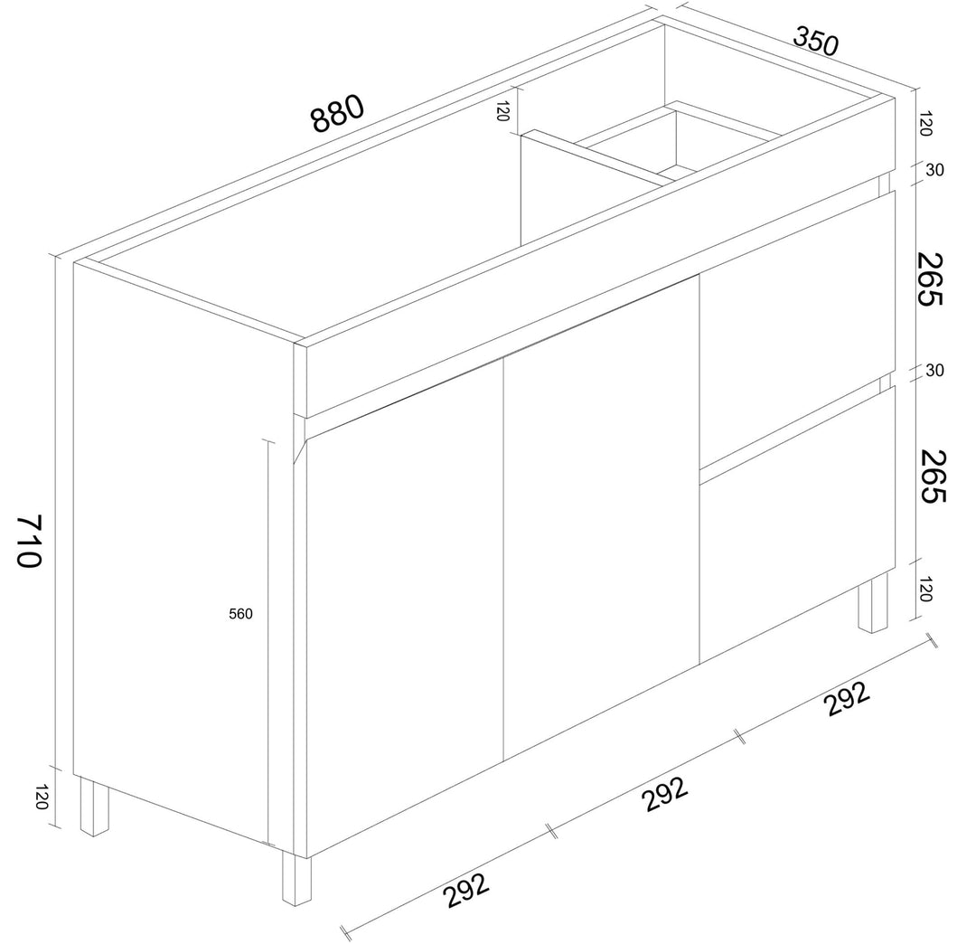 900mm PVC Slim Freestanding Vanity (RHD) - MTO Marbles & Tiles Outlet