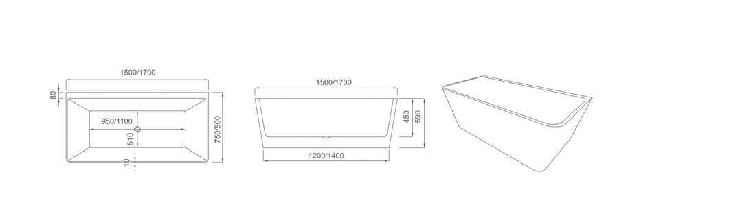 Fortuna Ultra-Thin Back-to-Wall Bathtub - Gloss White