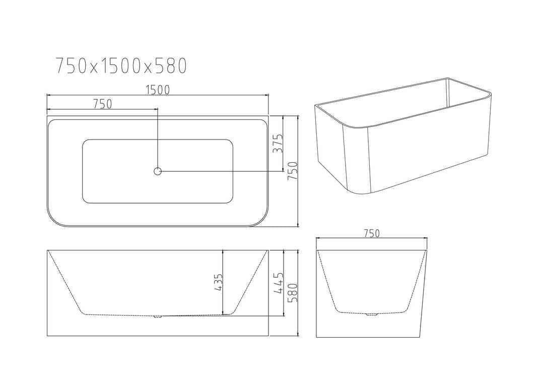 Bullion Ultra-Thin Back-to-Wall Bathtub - Gloss White