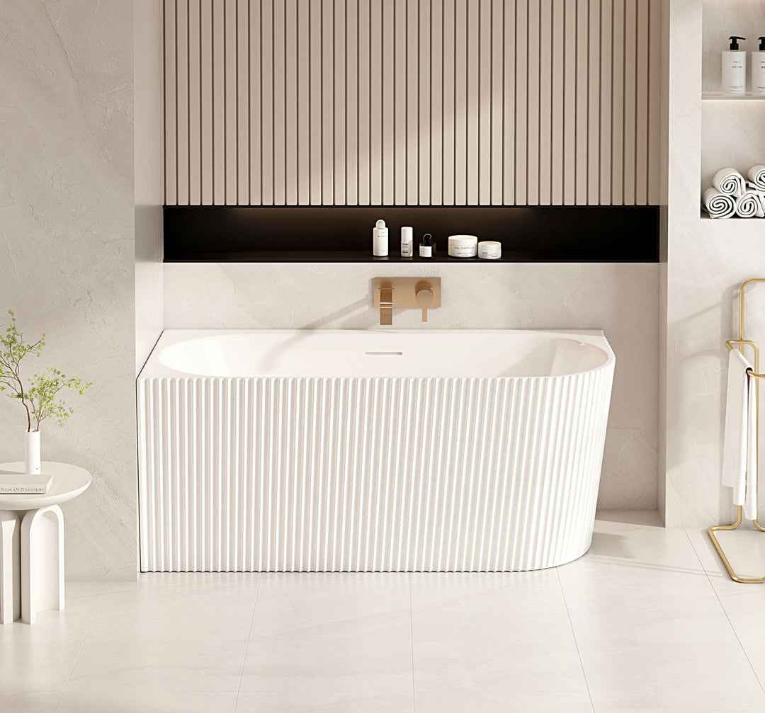 Rose V-Groove Corner Bathtub - Matt White