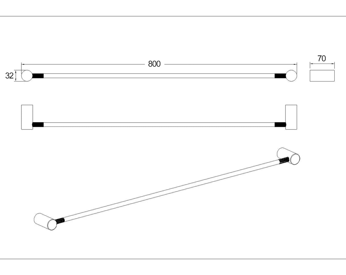 CADDENCE - 800mm Brushed Nickel Single Towel Rail - MTO Marbles & Tiles Outlet