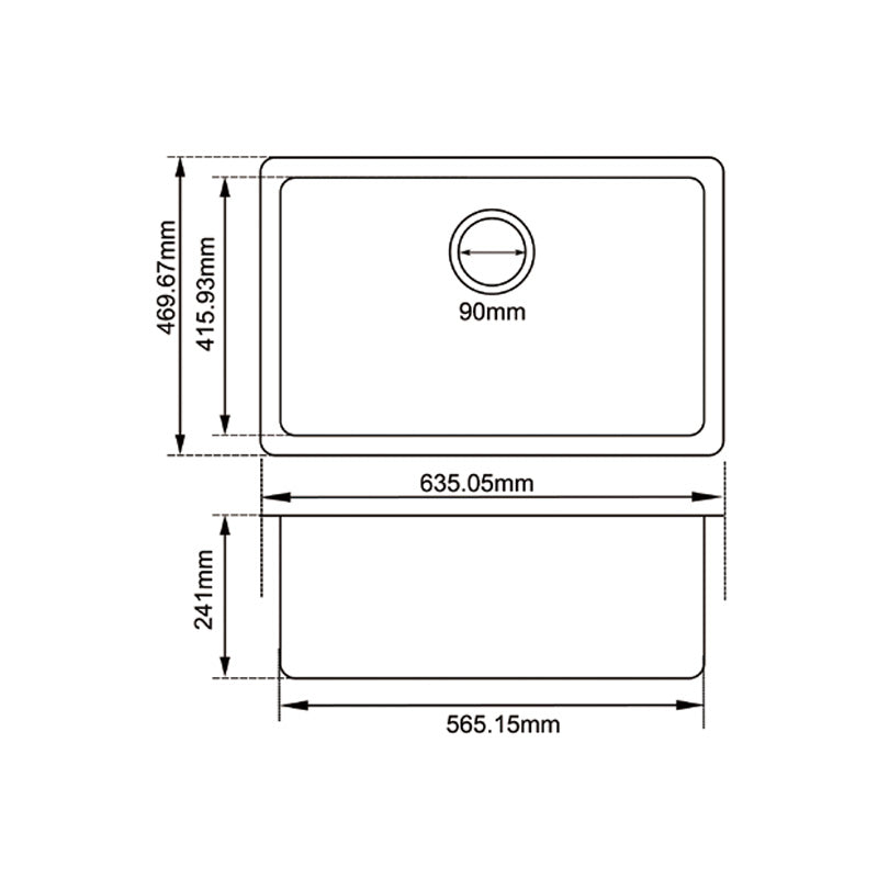 635x469x241mm Black Granite Single Bowl Kitchen Sink - MTO Marbles & Tiles Outlet