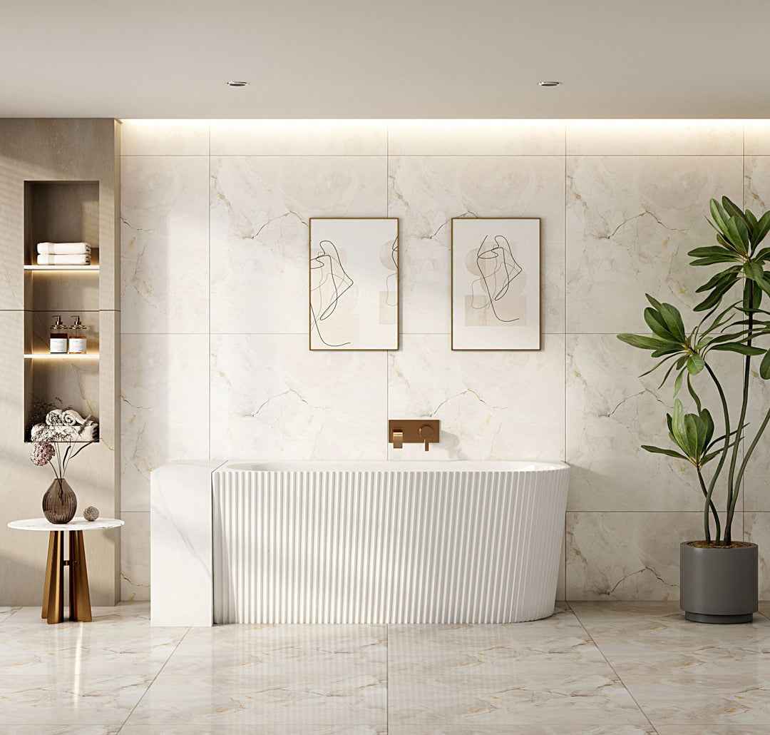 Rose V-Groove Corner Bathtub - Matt White