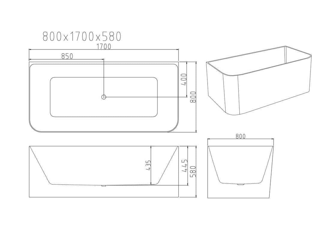 Bullion Ultra-Thin Back-to-Wall Bathtub - Gloss White