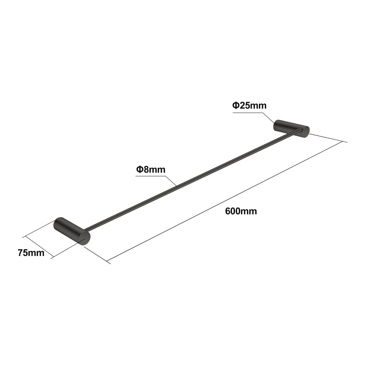 600mm Gunmetal Single Towel Rail - MTO Marbles & Tiles Outlet