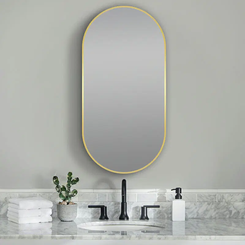 500x1000mm Matte Brushed Gold Framed LED Dressing Mirror - MTO Marbles & Tiles Outlet