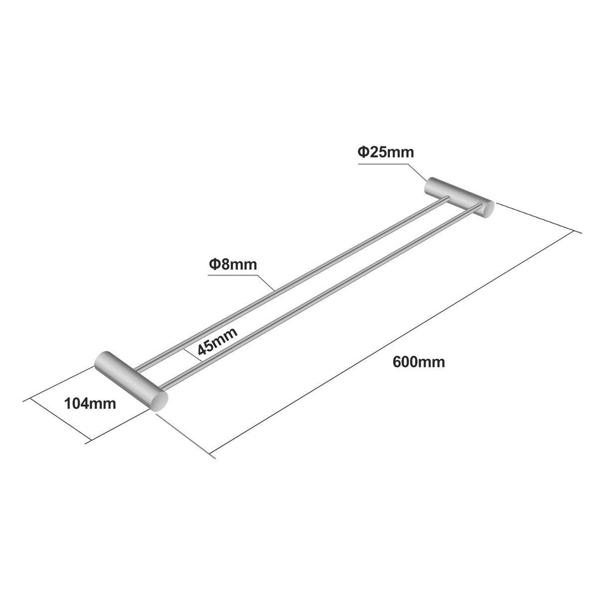 600mm Brushed Nickel Double Towel Rail - MTO Marbles & Tiles Outlet