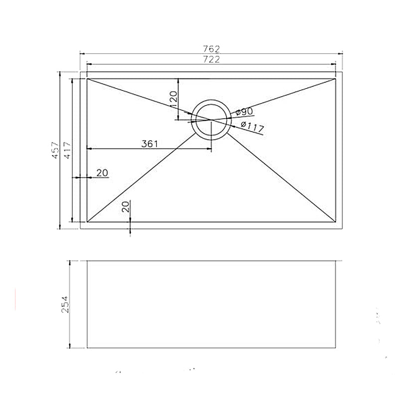 762x457x254mm Brushed Brass Stainless Steel PVD Single Bowl Kitchen Sink - MTO Marbles & Tiles Outlet