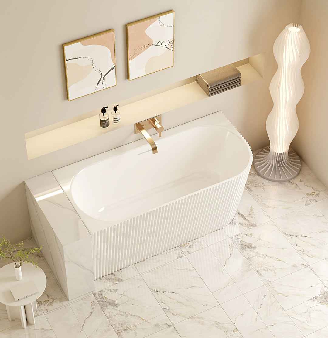 Rose V-Groove Corner Bathtub - Matt White